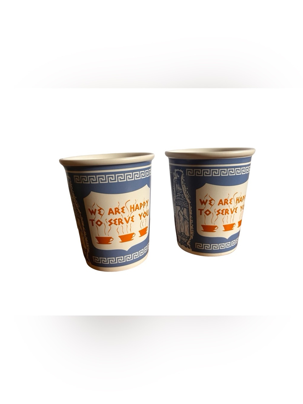 2 Iconic New York Greek We Are Happy to Serve You CERAMIC Cups Dorm Work Home